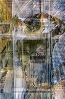 Photomontage self-portrait with layered textures resembling cosmic architecture.