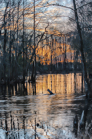 Silhouettes of Serenity: Lumber River at Sunset