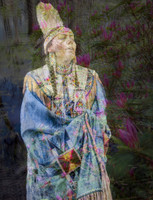 A woman in traditional Native dress blended with blooming azalea buds, symbolizing harmony, grace, and renewal.