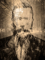 Sepia portrait blended with snowy river landscape, symbolizing Lumbee heritage, resilience, and the spirit of “Live Free, Die Game.”